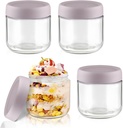 300ml/10oz Overnight Oats Container with Purple Screw Lids 4Pcs Wide Mouth Glass Food Jars Airtight Yogurt Bottle for Salad Dressing Fruits Jam Candy Cookies Snacks