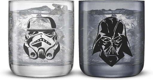 [BRSRAAA6OAPQYH37] JoyJolt Star Wars Dark Side Monochrome Short Drinking Glasses, 10oz Glass Tumbler Cup Set ft Darth Vader and Stormtrooper, Star Wars Kitchen Glasses Set of 2, Star Wars Gifts for Men Women and Adults