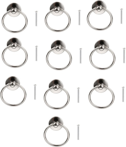 [BRSROFLYOIFQGEQ3] dophee 10Pcs Cabinet Ring Pulls Handles, Vintage Drawer Pulls Knobs for Dresser Cupboard Door Chest Bin Wardrobe Furniture Hardware, 0.97"x1.73"x2.05" - Silver