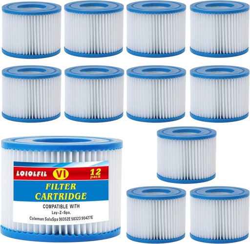 [BRSRA236CF7R6H3Z] Type VI Spa Filter Replaces for saluspa hot tub Filters, Lay-Z-Spa, Coleman SaluSpa 90352E, 58323E, 58323 Swimming Pool Pump, Hot Tub Filter, 12 Pack