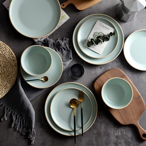 [BRSWYGD3BUBAYDL4] Melamine Dinnerware Sets, Plates and Bowls Sets 12 Pcs, Melamine Plates, Dish Set for 4, Unbreakable Dinnerware Set for Party, BPA Free, Suitable Indoors and Outdoors (Mint Green)