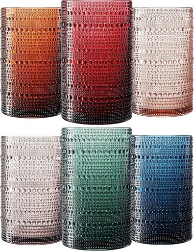 [BRSRAZYECNYWMDY6] Khen Plastic Hobnail Drinking Highball Glasses Set of 6 Neutral Tones Cups 14oz, Shatterproof & Unbreakable Acrylic Beaded Design, BPA-Free, Dishwasher Safe Indoor/Outdoor Drinkware Water, Cocktails