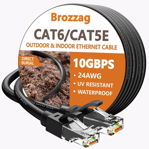 [BRSRAZQEOAHBMCTG] Ethernet Cable 50ft For Cat6/Cat5E, 40Gbps Support Cat8/Cat7, 24AWG Network Cable Indoor&Outdoor, Direct Burial Waterproof & UV Resistant, High Speed Snagless RJ45 LAN Cord -POE/Modem/Router, Black