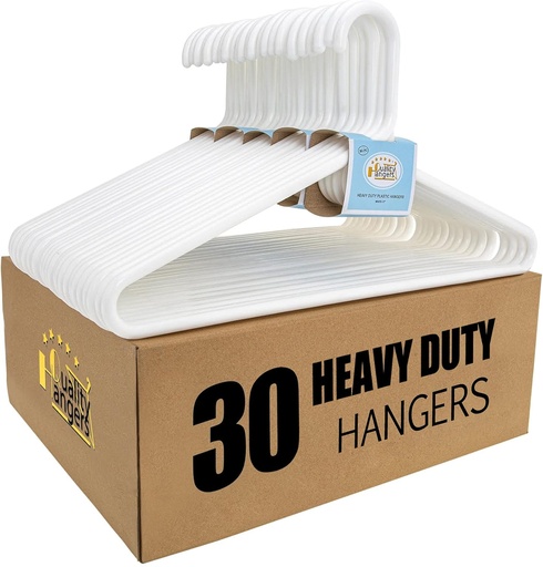 [BRSW2YD5CVYRSD3H] Quality White Plastic Hangers 30 Pack - Super Heavy Duty Multipack for Clothes - Thick Strong Standard Closet Clothing Hangers with Hook for Scarves and Belts-17 for Coats (White, 30)