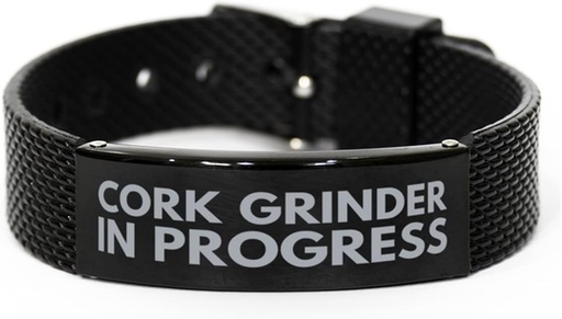 [BRSW2FIZB4HAKC3B] Inspirational Cork Grinder Black Shark Mesh Bracelet, Cork Grinder in Progress, Best Graduation Gifts for Students