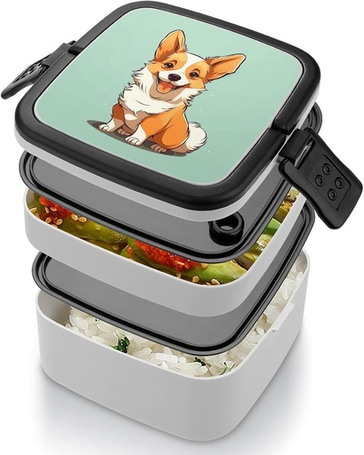 [BRSREZTRBMAWMG3O] Bento Box Adult Lunch Box Lunchable Food Container with Utensil Corgi Cute Dog Lunchbox Leak-Proof Lunch Containers Double Layer Bento Box for Dining Out Work Picnics Travel