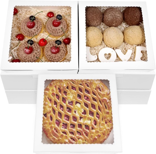 [BRSROEI2CV7GKFAU] 24pcs 9x9x2.5 Inch Pie Boxes White Bakery Boxes Cake Boxes with Window for Pies, Donuts, Cookies, Muffins, Chocolates, Party