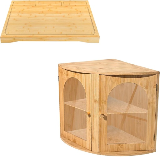 [BRSREHQRCF6GG2TA] Corner Bread Box for Kitchen Countertop,Bread Storage Container for Homemade Bread and Stove Top Covers for Electric Gas Stove Burners, Bamboo Noodle Board Stove Cover