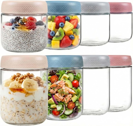 [BRSREZYZBYFWC3L3] ColoVie 8 Pack Overnight Oats Containers with Lids, Chia Seed Pudding Jars, Stackable Mason Jars with Airtight Lids, Meal Prep, Wide Mouth Glass Food Storage for Snacks Yogurt Spice Sugar, 16oz 10 oz