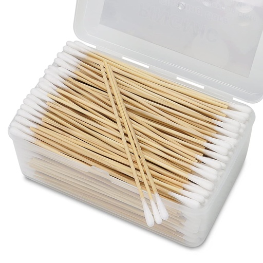 [BRSWYBQEBN6R6H3J] 500PCS 6" Cotton Swabs in Storage Box - Long Cotton Swab with Wooden Sticks - Lint Free, Highly Absorbent Single Tipped Applicators for Makeup, Pet Care, Home Cleaning