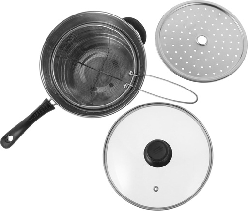 [BRSREZANAUIAGHQY] Single Handle Deep Fryer Pot Steamer Plate Lid Small Saucepan for Pasta Making Tools Stockpot Random Style