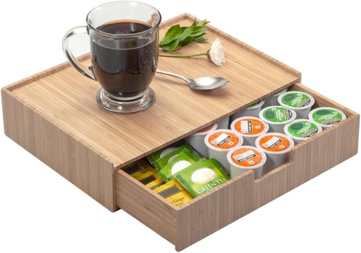 [BRSWGAD6OYOWYDL6] Bamboo Drawer Organizer to hold Single-serve coffee pods, Coffee, Tea, & Espresso Pods, Condiments and Accessories, Perfect for Kitchens & Office Break Rooms