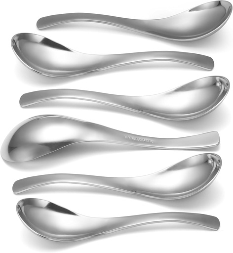 [BRSWKFAPAEEA2HLK] HIWARE Thick Heavy-weight Soup Spoons, High Grade Stainless Steel Soup Spoons, Set of 6