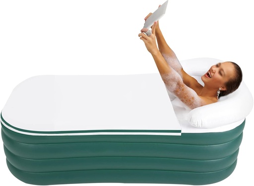 [BRSROEIZOR7QKG37] 50in Foldable Inflatable Bathtub with Electric Air Pump,Portable Ice and Hot Bath Tub Plunge, Freestanding Unisex SPA Bathtub for Hot Water Bath & Ice Bath,Up to 220 Lbs (Green)