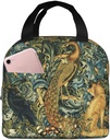 William Morris Forest Animals Raven Fox Peacock Blue Green Floral Lunch Bag Insulated Lunch Box Waterproof Cooler Tote For Women Men
