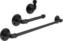 Industrial Pipe Bathroom Hardware Fixture Set by Pipe Decor 3 Piece Kit Includes Robe Hook, 18 Inch Towel Bar and Toilet Paper Holder, Heavy Duty DIY Style, Modern Chic Electroplated Black Finish