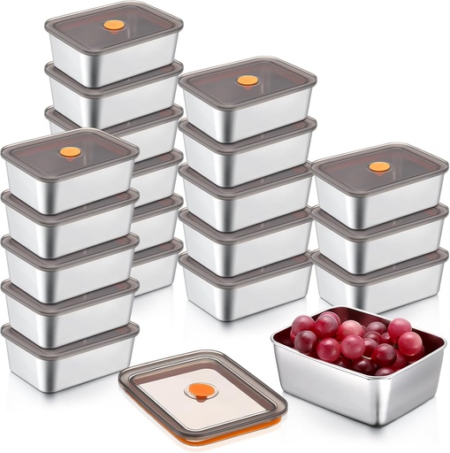 [BRSRAADRBB5RYGQ2] Layhit 20 Pcs Stainless Steel Food Containers with Lids 20 oz Metal Snack Containers Reusable Stackable Lunch Box Picnic Box Freezer Fridge Oven Dishwasher Safe