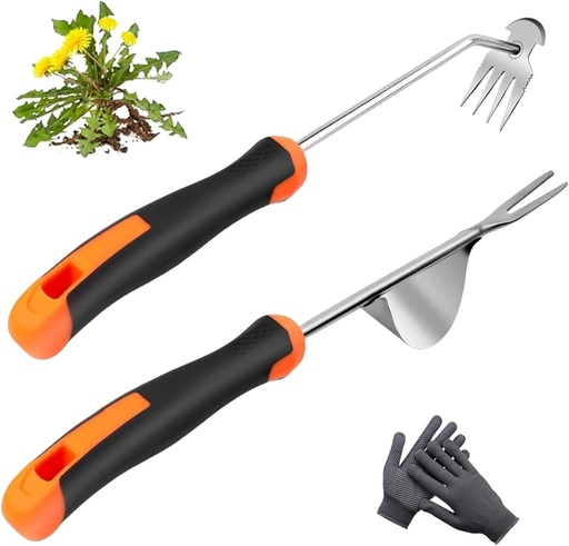 [BRSREFI7OQORAAL6] Weed Puller Tool， New Garden Weeder Tool Stainless Steel Hand Weeder Tool,4 Teethes Dual Purpose Weed Remover Tool Weeding Tools for Gardening(2PCS)