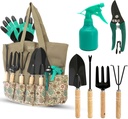 Scuddles 8-Piece Garden Tool Set with Bag, Stainless Steel Tools, Wooden Handles and Fingertip Claw Gloves for Digging, Landscaping and Heavy Gardening