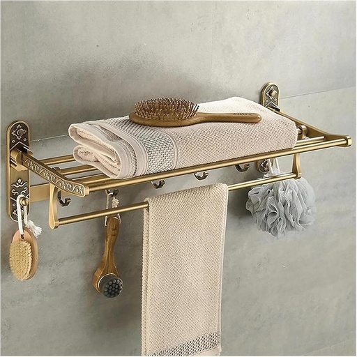 [BRSRE2YQOICWMDTJ] Antique Brass Towel Bar for Bathroom, Wall Mounted Vintage Towel Holder with Hooks, Adjustable Aluminum Bathroom Accessories Rack