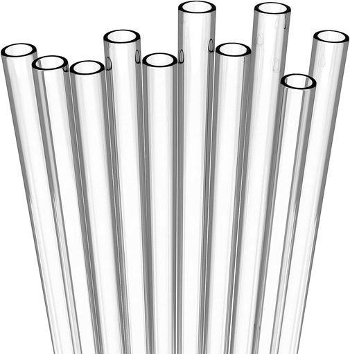 [BRSW2FIZAUPQA3DA] 10 Long Clear Straws - Hard Clear Plastic Reusable Drinking Straws + Sturdy Cleaning Brush - for Tumblers, Mason Jars, Milkshakes and Smoothies - Dishwasher Safe BPA Free