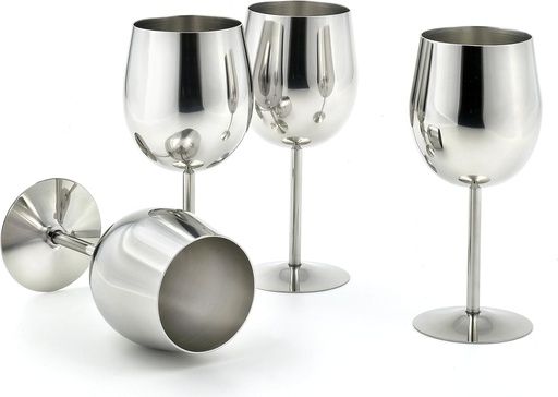 [BRSWKG34CYMGAELI] 77374 4-piece Brilliant Stainless Steel Wine Glass Set/Wine Tasting Goblet Set (New version with 1/4" taller)- Quality Drinkware for Your Enjoyment
