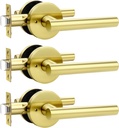 Orger 3 Pack Brushed Gold Passage Door Lever Handles, Gold Interior Closet Door Handles, 304 Satinless Steels Keyless Door Knob Locks for Closet and Hallway, Reversible for Right & Left Side Doors