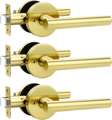 [BRSRAAI7CMIAM3Y4] Orger 3 Pack Brushed Gold Passage Door Lever Handles, Gold Interior Closet Door Handles, 304 Satinless Steels Keyless Door Knob Locks for Closet and Hallway, Reversible for Right & Left Side Doors