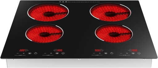[BRSREZAQBMDQA2T7] 4 Burners Electric Cooktop 3000W Built-in Ceramic Cooktop 23 Inch Portable Stove Top with 9 Power Levels Safety Lock and Timer Touch Control