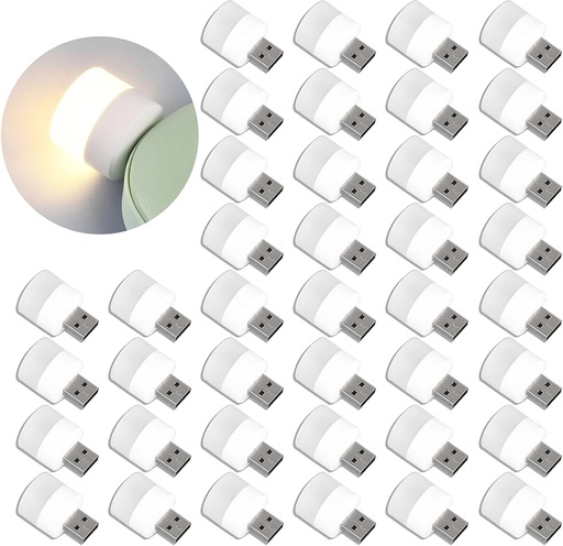 [BRSREYYECIIAGFA6] USB Lights by Night, Mini LED Bulb, Plug-in, Warm White, Compact, Ideal for Bedroom, Bathroom, Nursery, Hallway, Kitchen Car USB Atmosphere Light (Warm Light, 40)