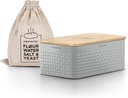 LARS NYSØM Bread Box I Metal Box with linen bag for long lasting freshness I Bread Bin with bamboo lid usable as cutting board I 13.4x7.3x5.3In (Ash Gray)