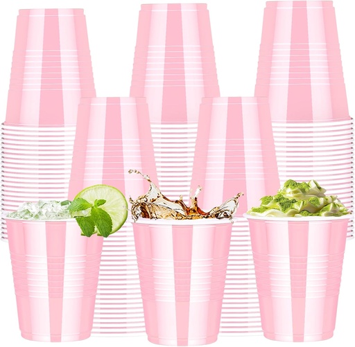 [BRSREEIRAQFR4H3Z] 100 pcs 12 oz Pink Plastic Cups, Light Pink Party Cups – Stackable Ribbed Disposable Drinking Cups Bulk for Bachelorette, Wedding, Birthday, Baby Shower, Picnic & BBQ