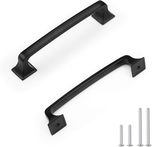 [BRSRACD3AENGOD3D] 10 Pack Mate Black Cabinet Handles 128mm (5") Hole Centers - Solid Zinc Alloy Kitchen Cabinet Pulls & Knobs for Drawers, Dressers, Cabinets