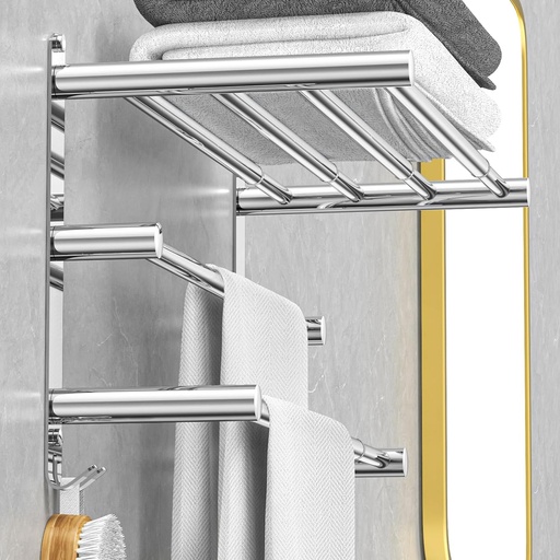 [BRSROHAZBN4AOALO] Adjustable Towel Bar for Bathroom Wall Mount17-30.7inch Adhesive Shower Towel Rack Stainless Steel Bath Towel Holders for Toilet Kitchen Double Towel Hanger (3-Layer Towel Rack)