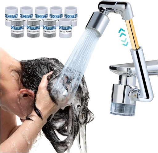[BRSRAEIOOV6RYCTB] CECEFIN 1440ºSink-Water-Filter Faucet-Extender 3.0 Telescopic - Carbon Purifier Reduce 99% Chlorine, NSF Test Bathroom Kitchen Aerator, Swivel Long Arm Extension for Toddlers, Hard Water Softener