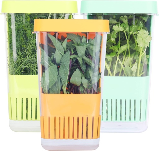 [BRSRMCATO5YGMHLV] 3 Pack Fresh Herb Keeper for Refrigerator, Clear BPA-Free Herb Saver, Storage Container for Cilantro, Parsley, Thyme, Mint & Asparagus, Preserver Keeps Fresh Herbs, Green & Blue & Orange