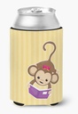 Caroline's Treasures BB7015CC Monkey Reading Can or Bottle Hugger Cooler Washable Drink Sleeve Collapsible Beverage Insulated Holder, Can Hugger, Multicolor