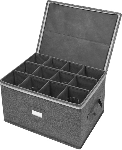 [BRSW2ZIYOIBRMF3G] Stemware Storage Cases, Wine Glass Storage Box Containers for Glassware or Crystal, Holds 12 Red or White Wine Glasses, Hard Top and Sides (Grey)