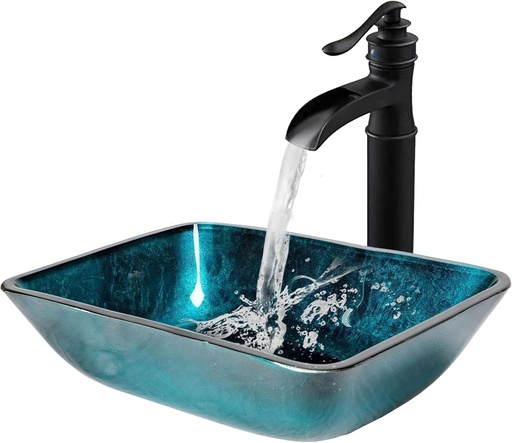 [BRSWYBABB4IBUGTK] Eden Bath Turquoise Blue Foil Rectangular Glass Sink Bowl Bathroom Vessel Sink for Vanity Top