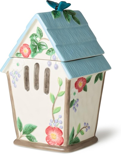 [BRSRABICDMGW2AYU] Flora 3D Birdhouse Cookie Jar – 88-Ounce Hand-Painted Ceramic Storage Jar with Floral and Butterfly Design, Perfect for Cookies, Snacks, and Decorative Kitchen Counter Display