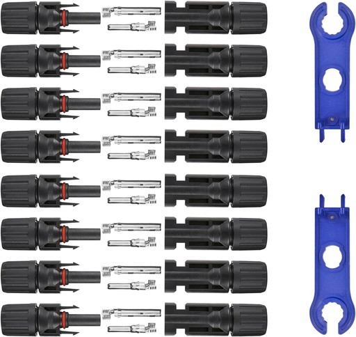 [BRSRAGD4AUHW2C3B] 16 PCS Solar Panel Connectors, Male/Female IP67 Waterproof 1000V 30A Solar Cable Connectors (8 Pairs) with 2 Spanners（10AWG）