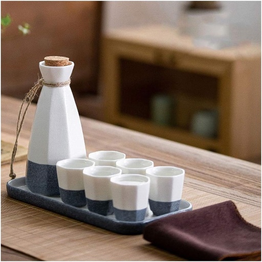 [BRSWYCA2ABYR6CLG] Pure Color Ceramic Japanese Sake Set Handicraft Sake Cup Cold/Hot/Tea/Sake Cup Japanese Sake Set Blue Pink Small Sake Cup Wine Bottle (Size : A)