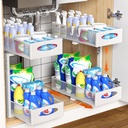 Housolution Under Sink Organizer, 2 Tier Metal Pull Out Under Sink Storage with Sliding Mesh Drawers, Height Adjustable Slide Out Under Sink Organizer for Kitchen Bathroom Cabinet, 2 Pack, White