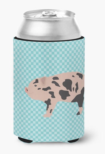 [BRSWGYIRDMHB6C3L] Caroline's Treasures BB8109CC Mini Miniature Pig Blue Check Can or Bottle Hugger Cooler Washable Drink Sleeve Collapsible Beverage Insulated Holder, Can Hugger, Multicolor