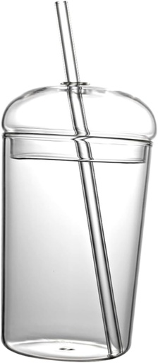 [BRSREHYCCINQO2D3] Kichvoe Large Capacity Glass Straw Cup for Beverages Transparent High Borosilicate Glass Water Cup with Break Resistant Design Reusable for Juice Smoothies and Iced Tea
