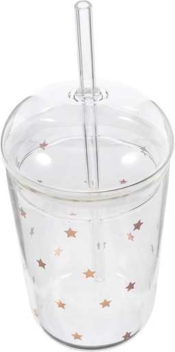 [BRSRABAHOUFQECL2] Lovely Portable Glass Water Cup with Straw Clear Large Capacity Drinking Jar Reusable and Juice Cup with Lid for Travel and Everyday Use