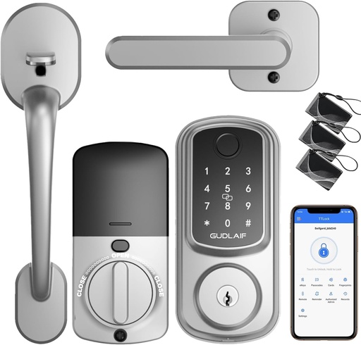 [BRSRAAYZB4MRQA3H] Keyless Entry Door Lock Deadbolt with Handle Set, Smart Front Door Lock Set, Keyless Entry Keypad Deadbolt, Electronic Keypad Deadbolt Lock with Alexa (Silver)