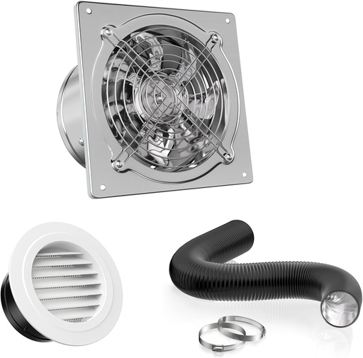 [BRSRA23YB4CRUF3A] HG Power 6 Inch Exhasut Fan Kit - Metal Exhaust Fan, Round Vent Cover, 116-feet Flexible Air Ducting for Kitchen, Garage, Basement, Chicken Coop, Workshop, Greenhouse Ventilation Use
