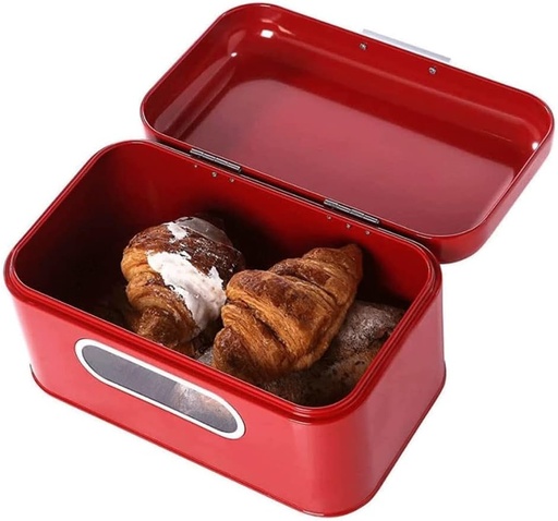 [BRSROYIEOENAKAY3] LIOONS Classic Bread Box Large-Capacity Bread Box, Portable Red Bread Storage Bread Holder Metal Container Suitable for Kitchen Bread Bin Storage Food Storage