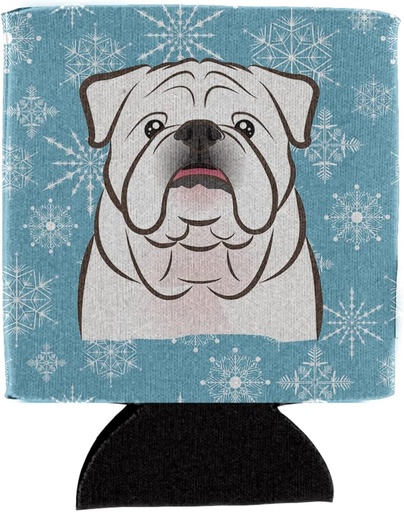 [BRSWKZIQOACAYEDO] Caroline's Treasures BB1654CC Snowflake White English Bulldog Can or Bottle Hugger Cooler Washable Drink Sleeve Collapsible Beverage Insulated Holder, Can Hugger, Multicolor